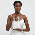Fashion Handbag Vintage Woven White Pearl Crossbody Bag with Top Handle, Stylish and Chic