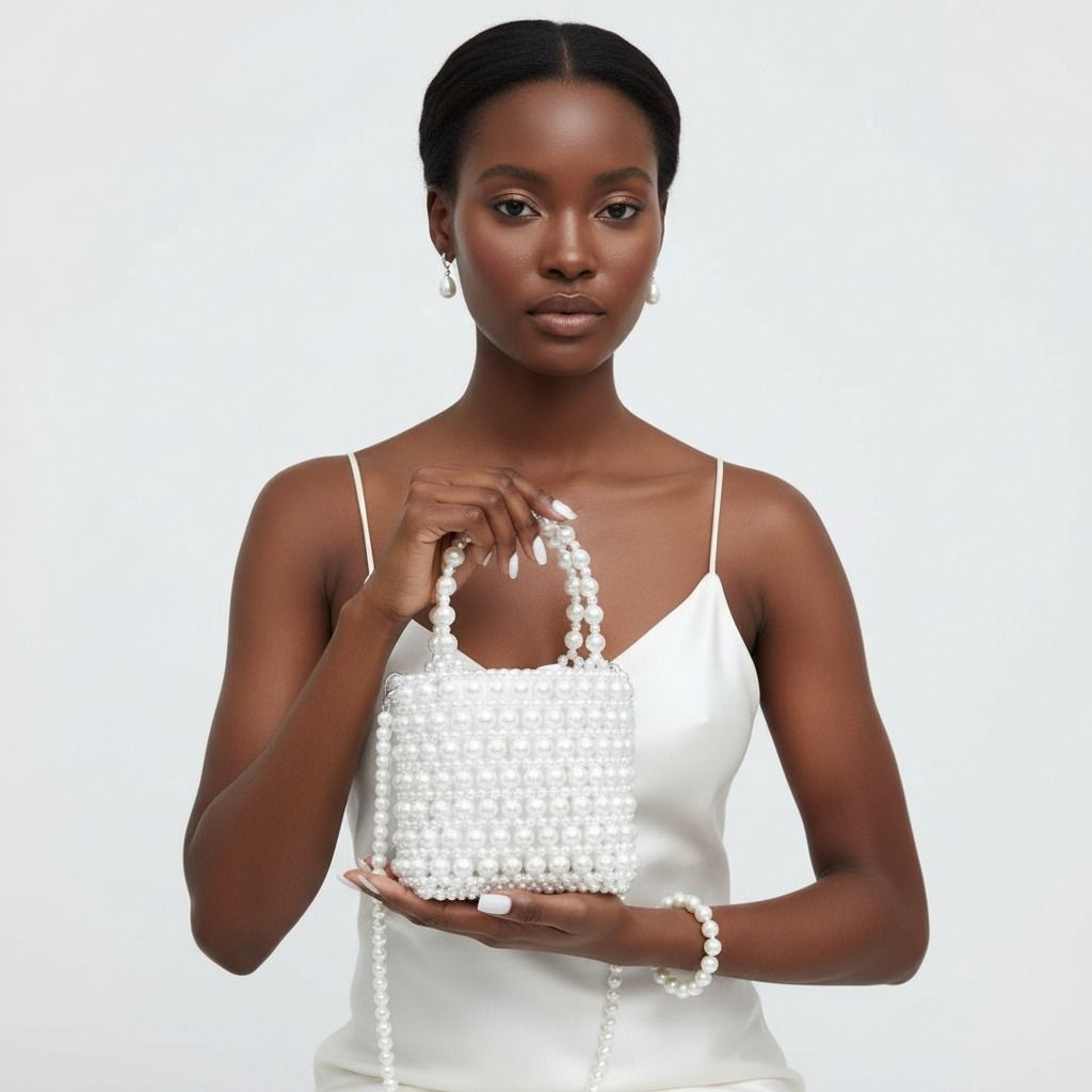 Fashion Handbag Vintage Woven White Pearl Crossbody Bag with Top Handle, Stylish and Chic