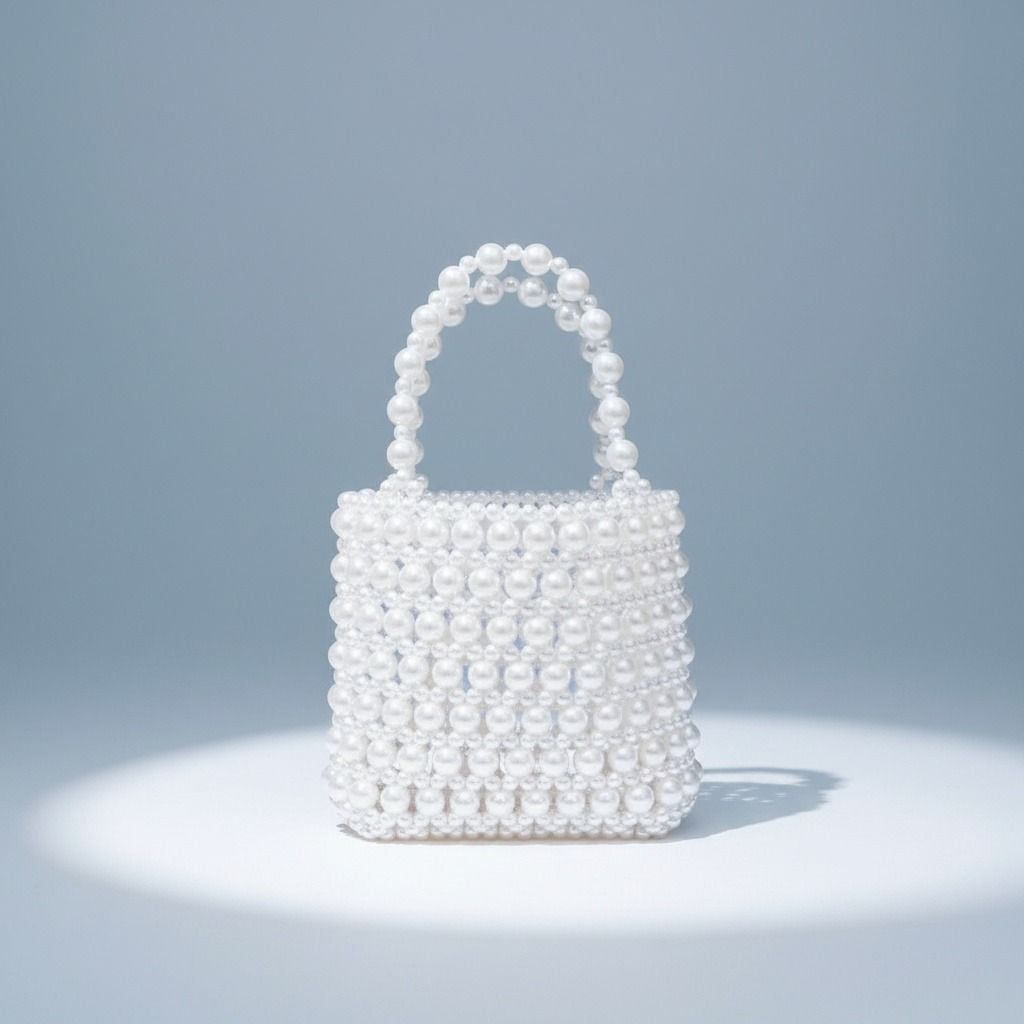 Fashion Handbag Vintage Woven White Pearl Crossbody Bag with Top Handle, Stylish and Chic