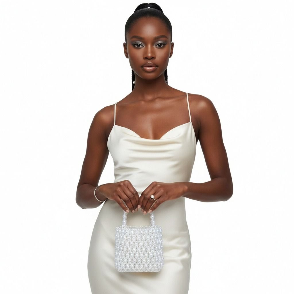 Fashion Handbag Vintage Woven White Pearl Crossbody Bag with Top Handle, Stylish and Chic