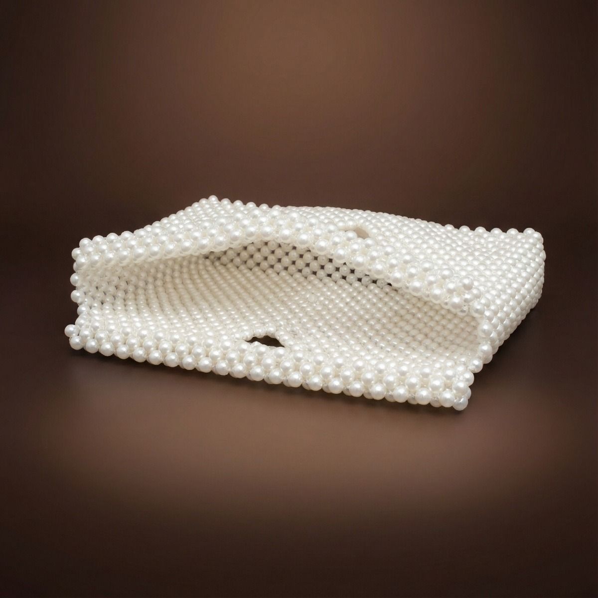 Fashion Handbag Cream Pearl Clutch Open Top Handmade Stylish Bag