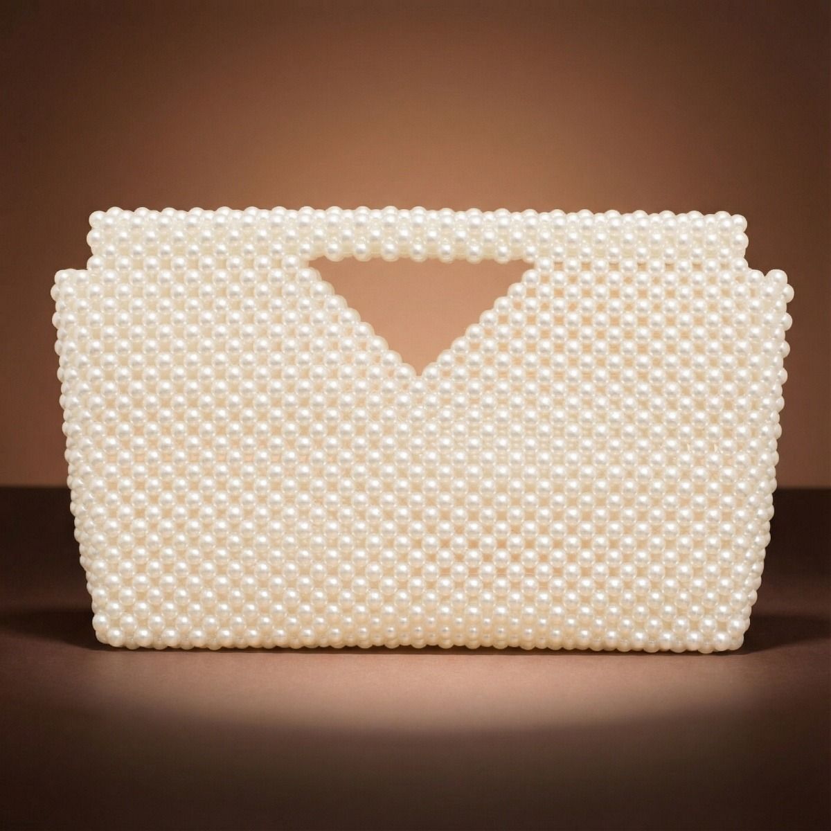 Fashion Handbag Cream Pearl Clutch Open Top Handmade Stylish Bag