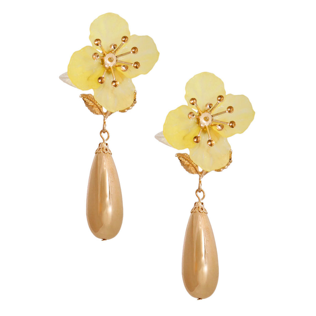 Teardrop Earrings Yellow Flower Stylish Statement Jewelry