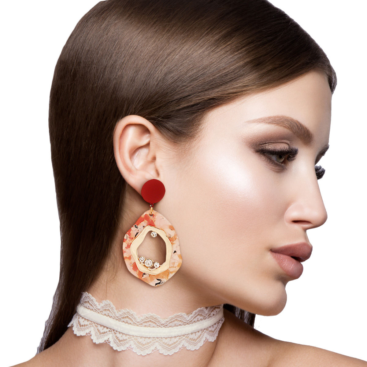 Statement Red Marbled Rubber Earrings, Trendy Fashion Jewelry
