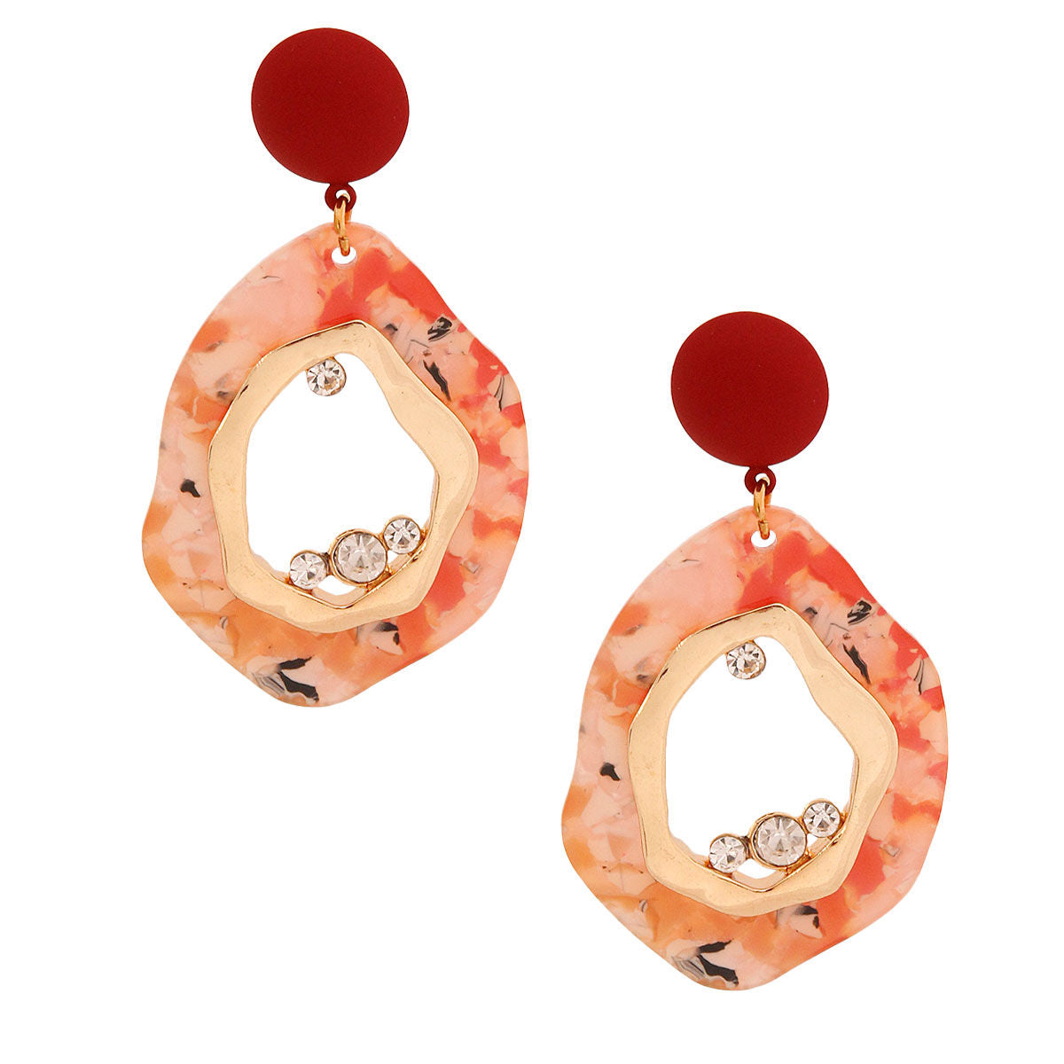 Statement Red Marbled Rubber Earrings, Trendy Fashion Jewelry