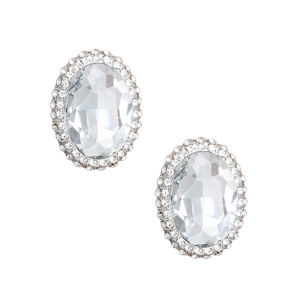 Oval Silver Halo Stud Earrings Stylish Chic Jewelry Accessory