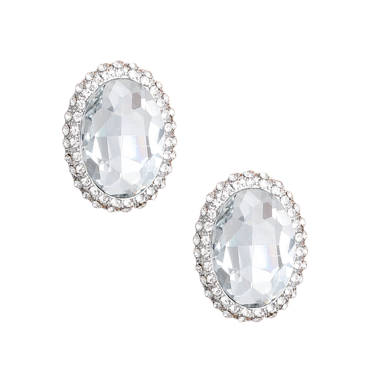 Oval Silver Halo Stud Earrings Stylish Chic Jewelry Accessory