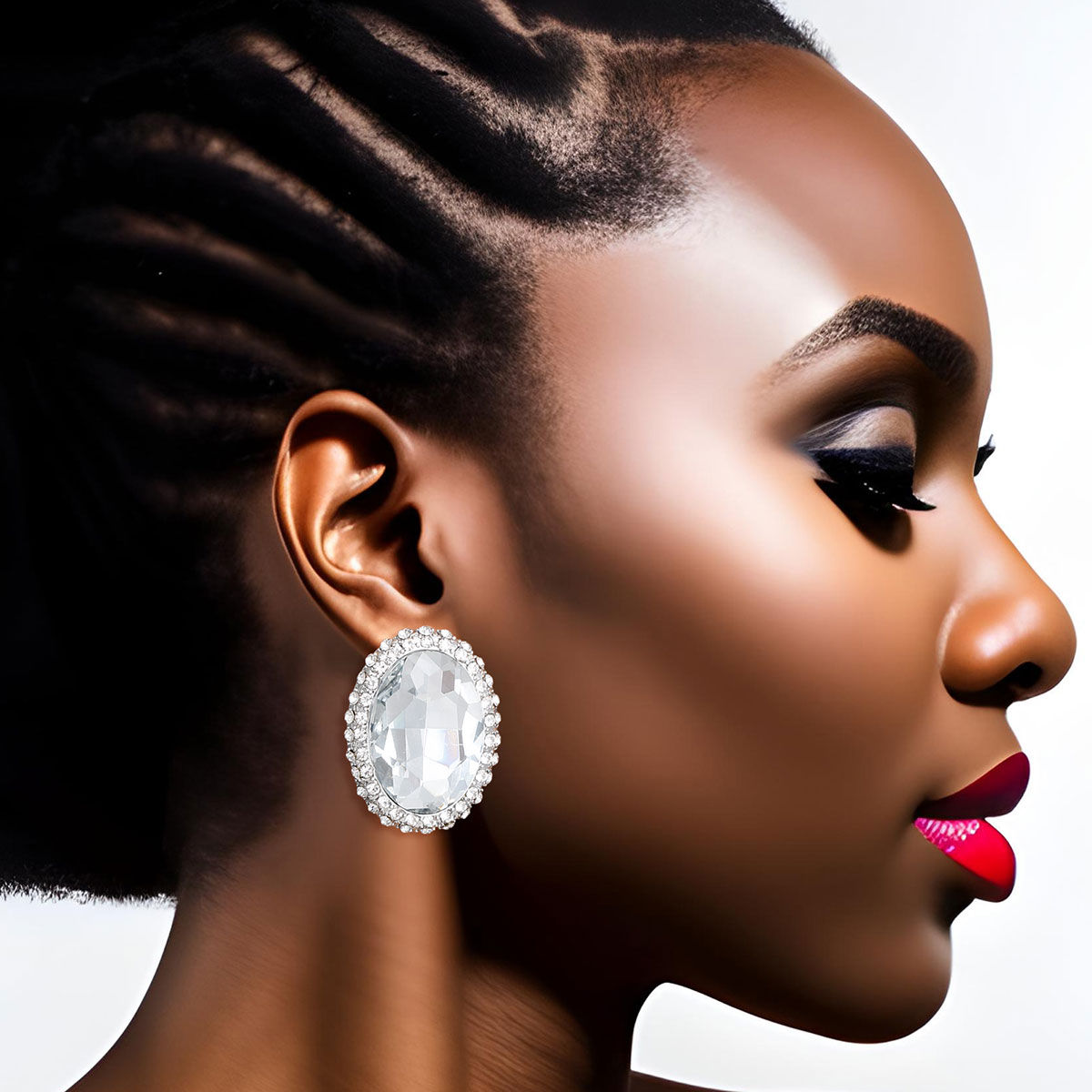 Oval Silver Halo Stud Earrings Stylish Chic Jewelry Accessory