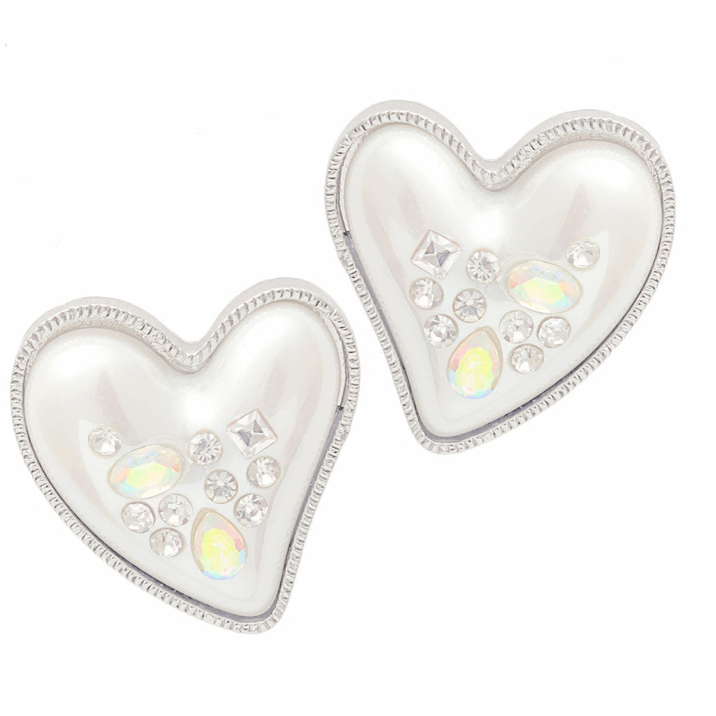Heart Stud Earrings Silver Pearl Elegant Fashion Jewelry