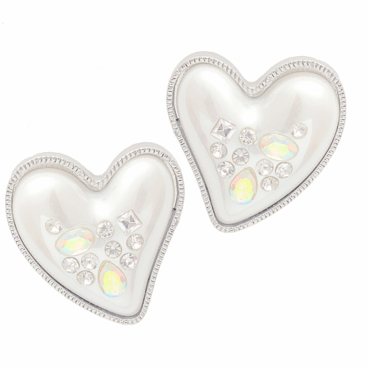 Heart Stud Earrings Silver Pearl Elegant Fashion Jewelry