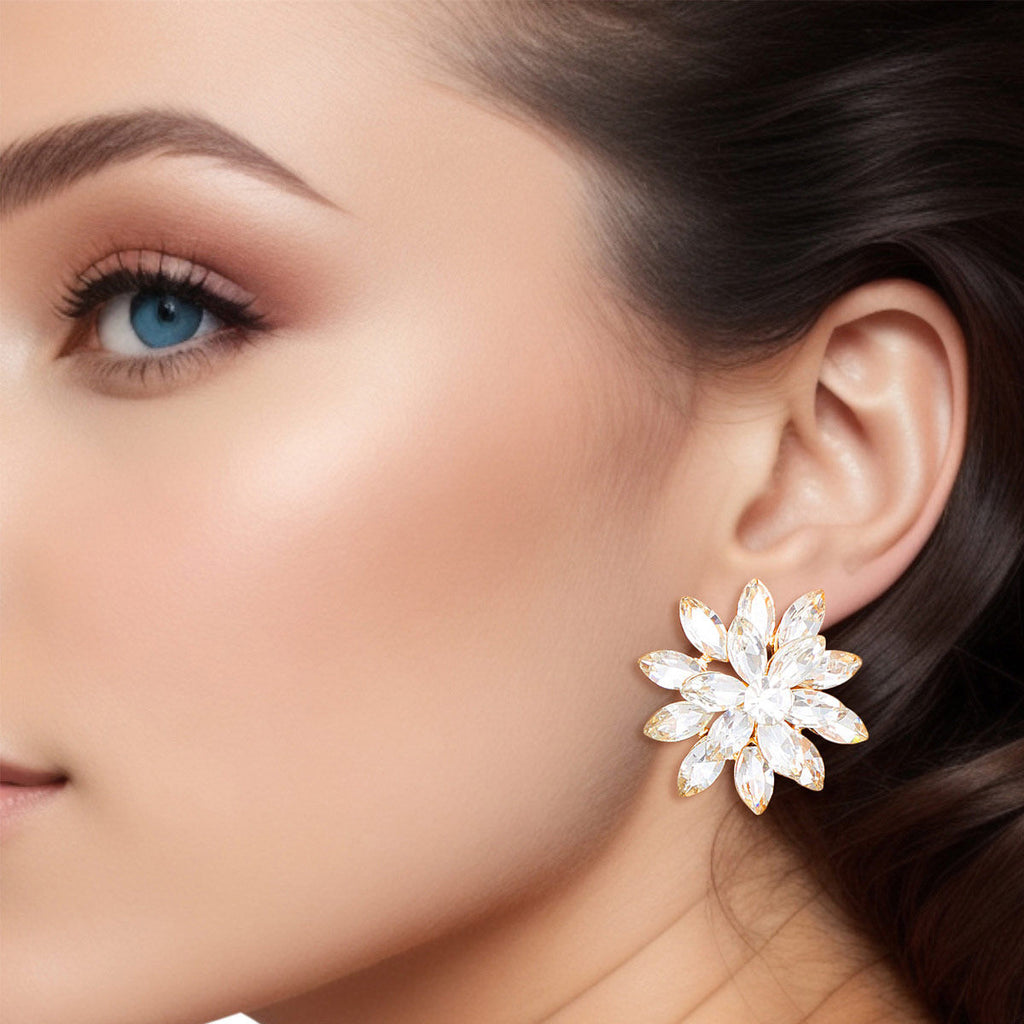 Small Gold Marquise Flower Stud Earrings for Women – Stylish Fashion Jewelry