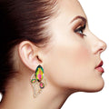 Gold Stud Earrings with Elegant Pink and Green Leaf Design, Stylish Fashion Jewelry