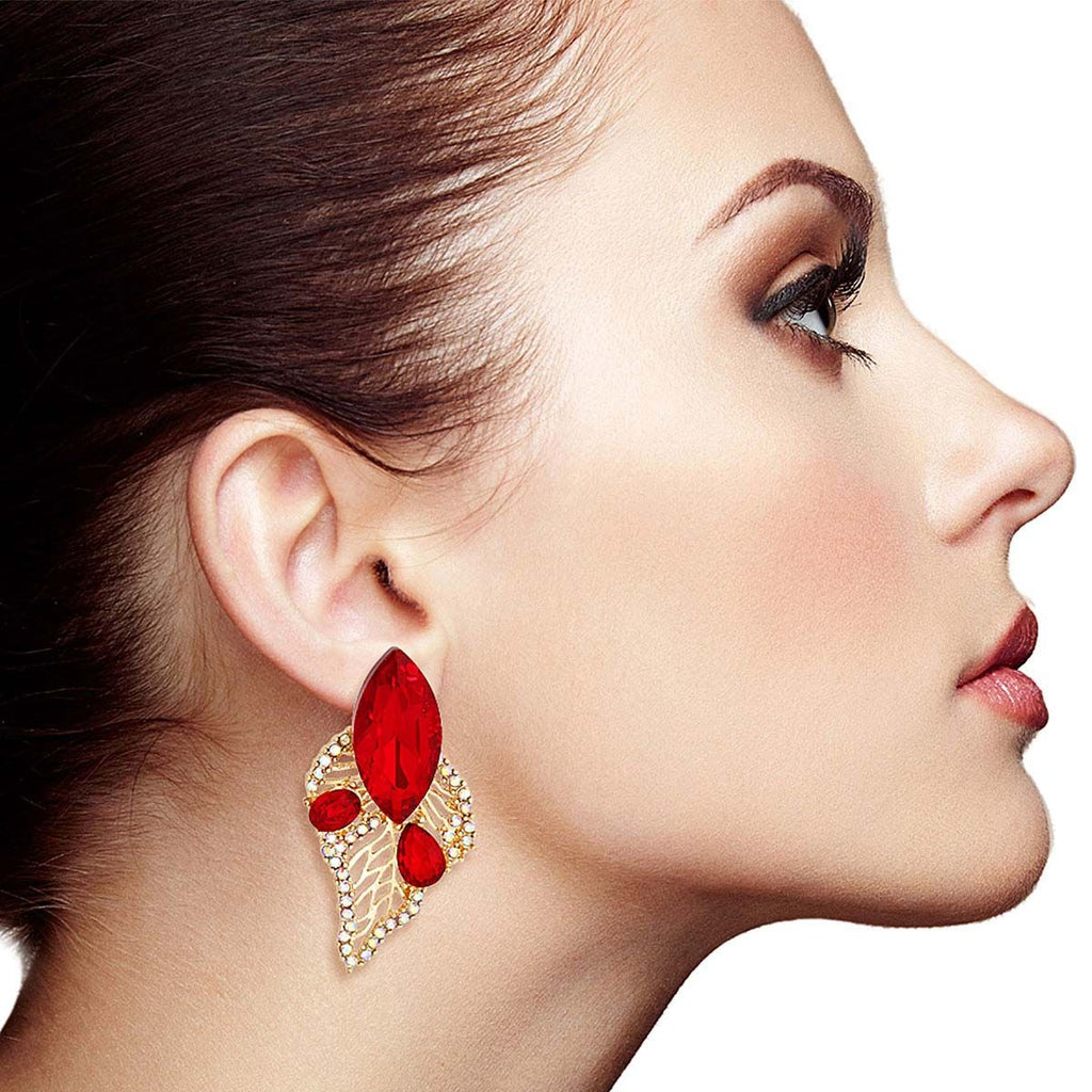Stud Earrings Elegant Red Leaf Stylish Jewelry Accessory