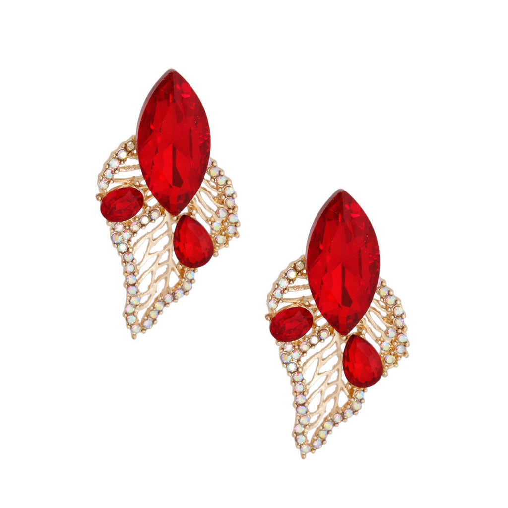 Stud Earrings Elegant Red Leaf Stylish Jewelry Accessory
