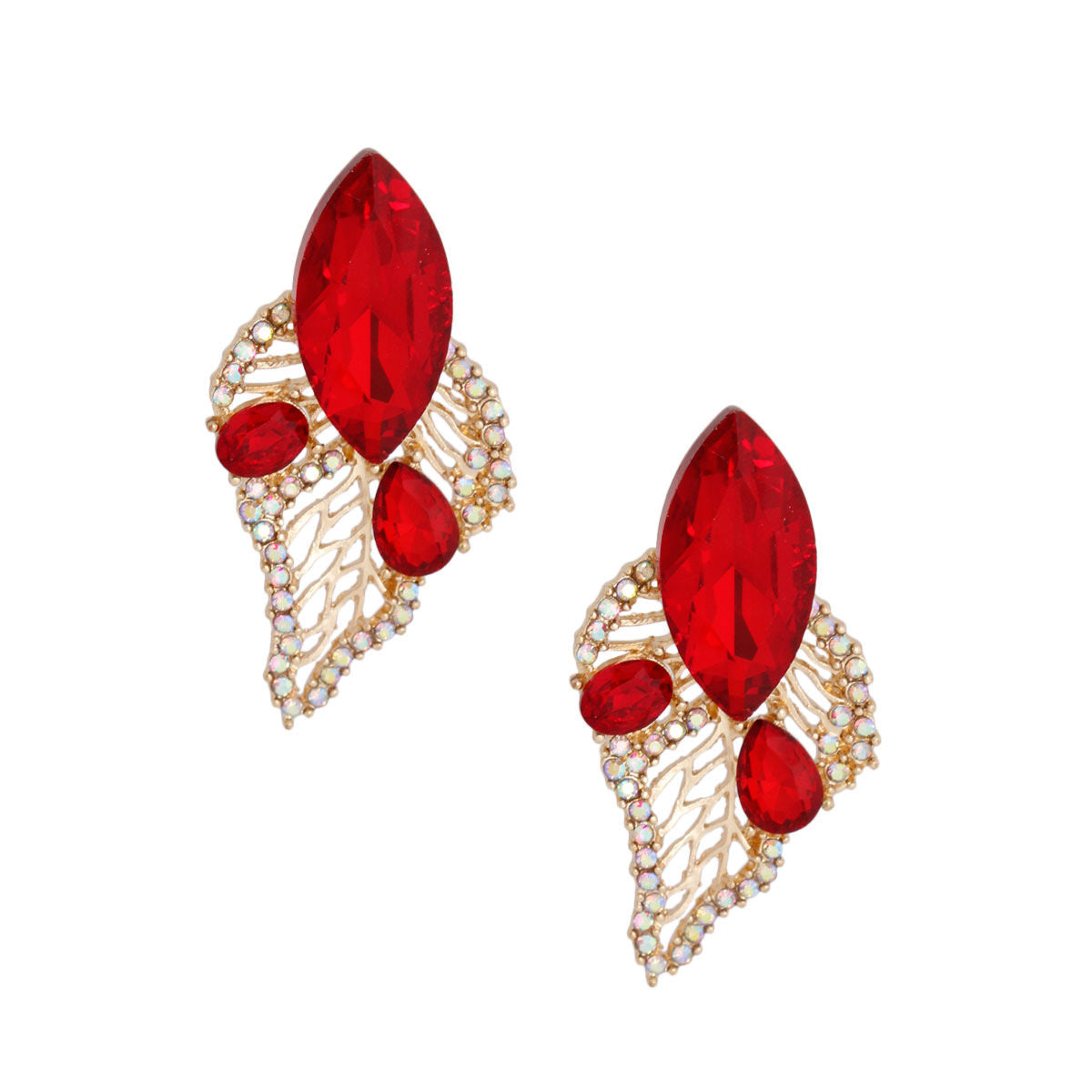 Stud Earrings Elegant Red Leaf Stylish Jewelry Accessory