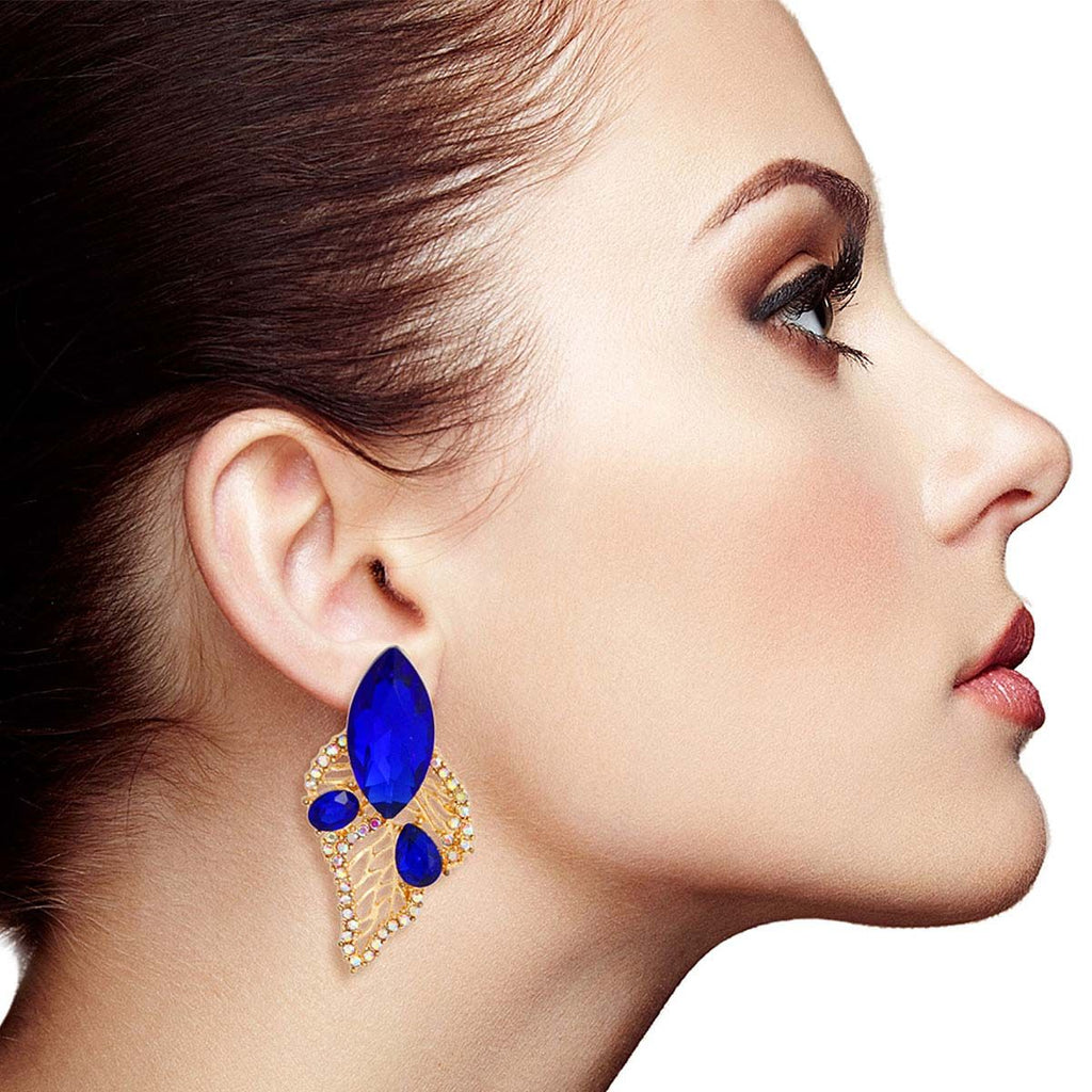 Leaf Stud Earrings Elegant Royal Blue Stylish Jewelry