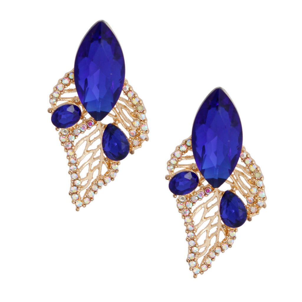 Leaf Stud Earrings Elegant Royal Blue Stylish Jewelry