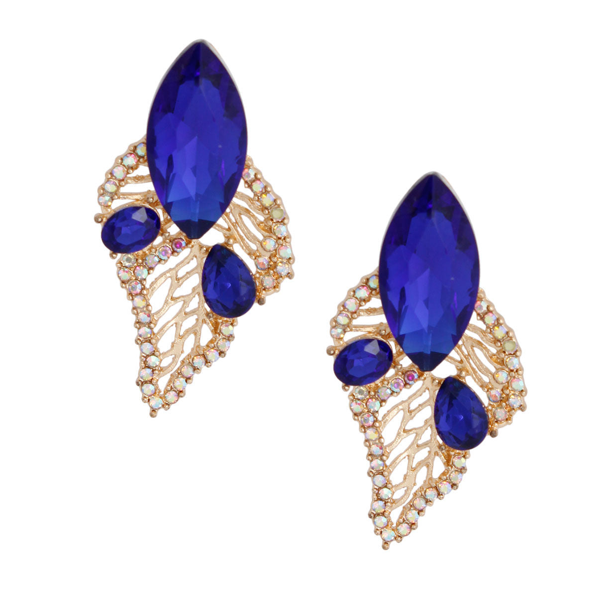 Leaf Stud Earrings Elegant Royal Blue Stylish Jewelry
