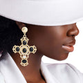 Statement Cross Earrings Gold Black Fancy Stylish Jewelry