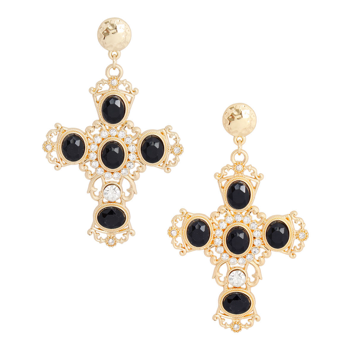Statement Cross Earrings Gold Black Fancy Stylish Jewelry