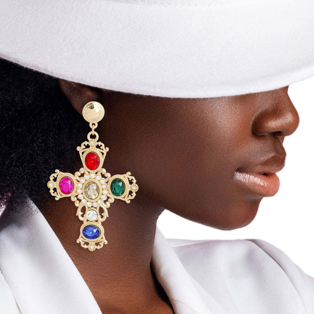 Fancy Gold Multi Cross Earrings Stylish Statement Jewelry