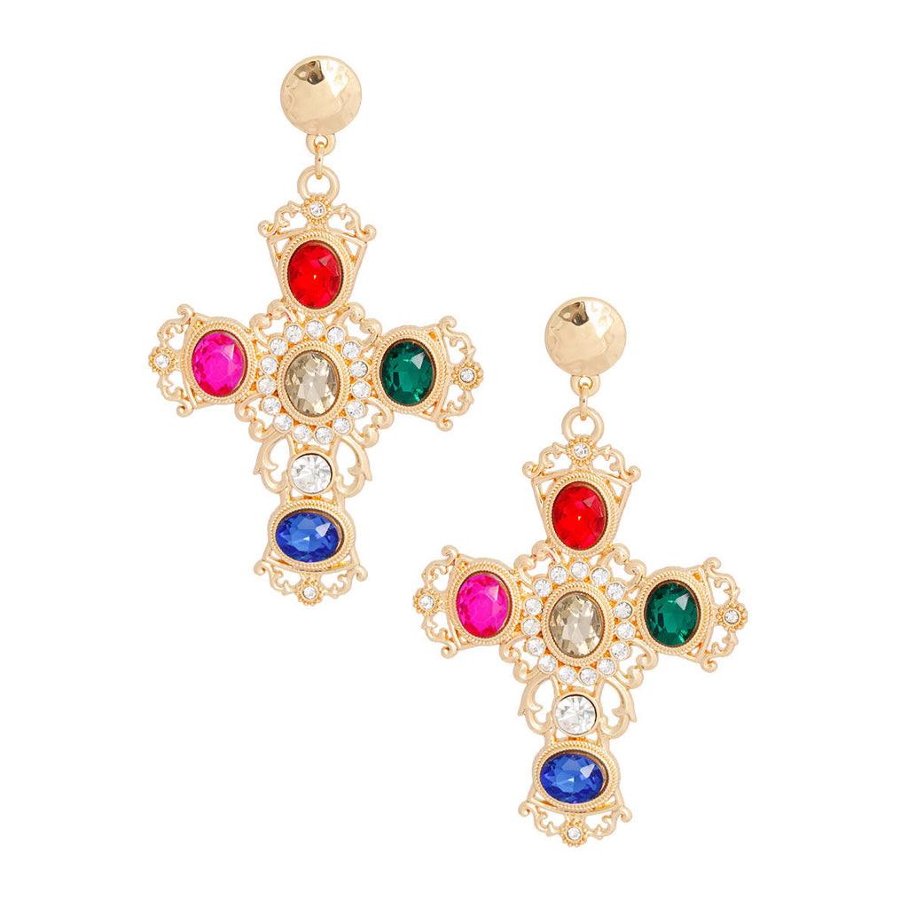 Fancy Gold Multi Cross Earrings Stylish Statement Jewelry