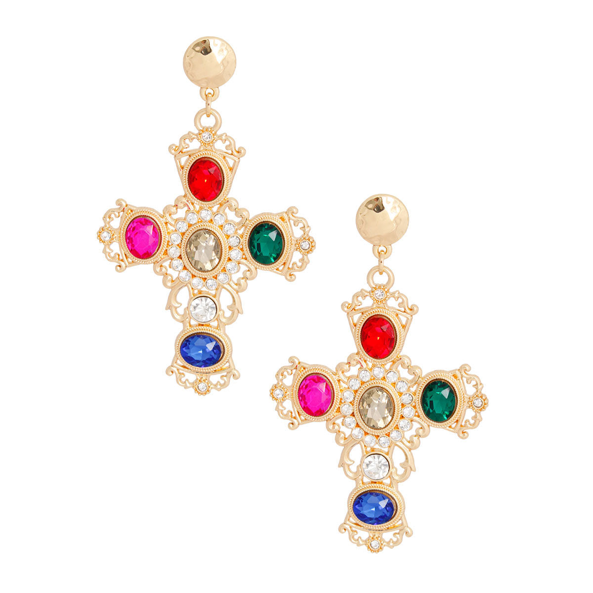 Fancy Gold Multi Cross Earrings Stylish Statement Jewelry