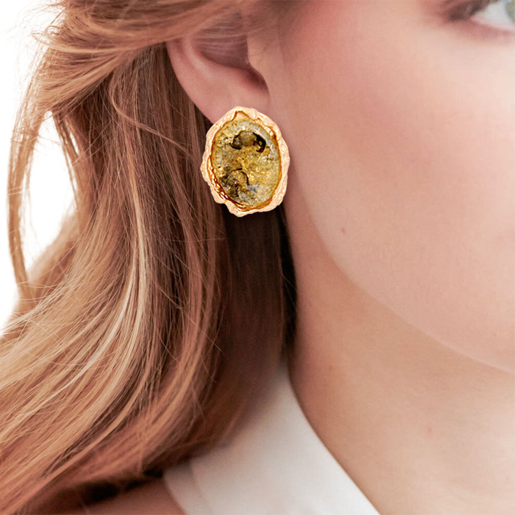 Small Black Gold Oval Stud Earrings for Women – Stylish Fashion Jewelry