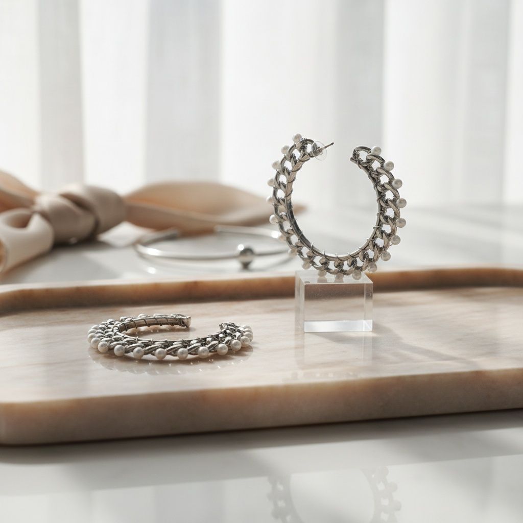 Open Hoop Earrings with Silver Chain and White Pearl – Stylish Statement Jewelry