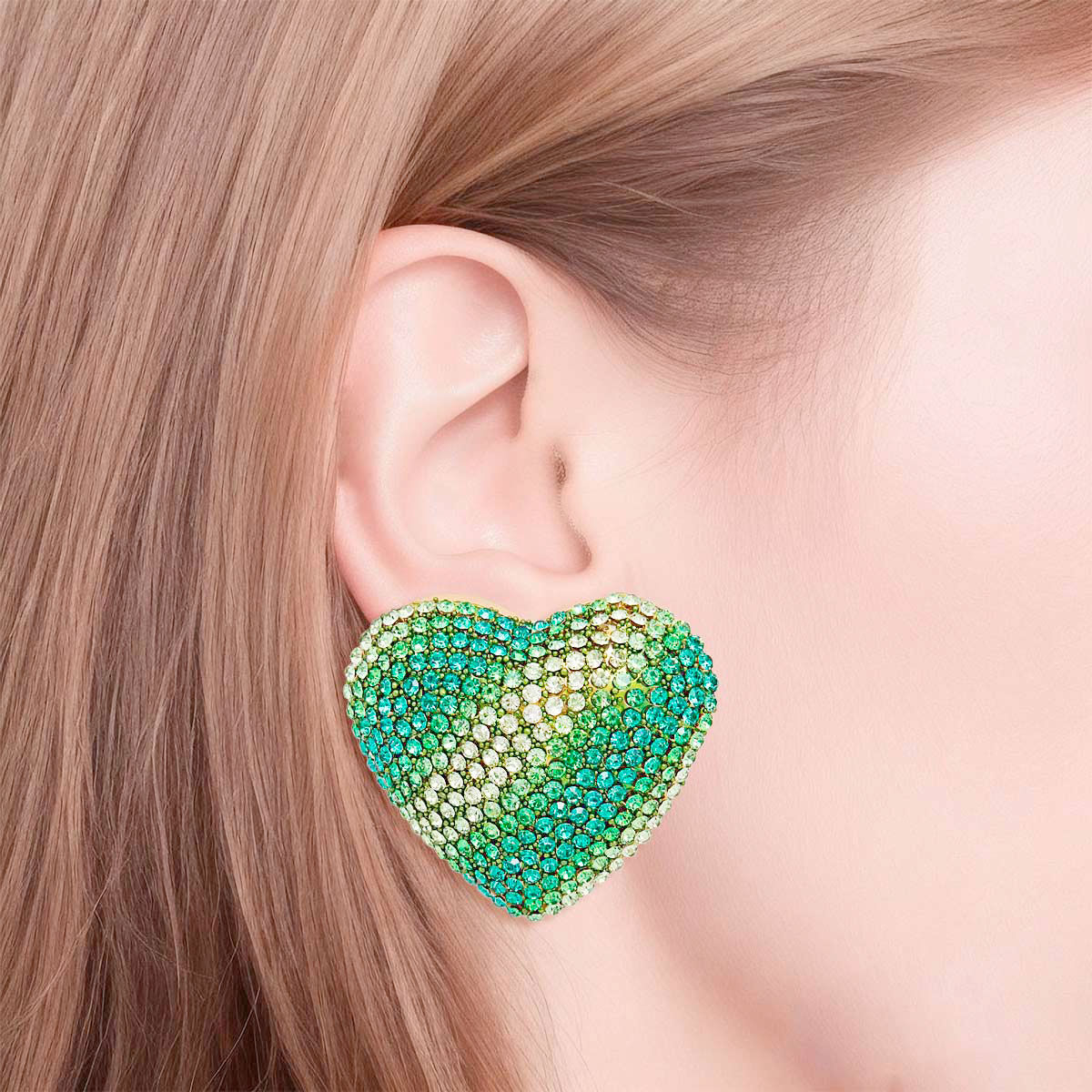 Heart Stud Earrings Green Stripe Stylish Women’s Jewelry