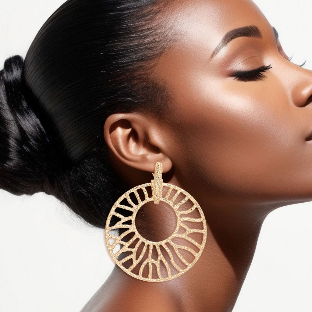 Statement Drop Earrings XL Gold Branched Wheel for Women Stylish Chic Jewelry