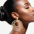 Statement Drop Earrings XL Gold Branched Wheel for Women Stylish Chic Jewelry
