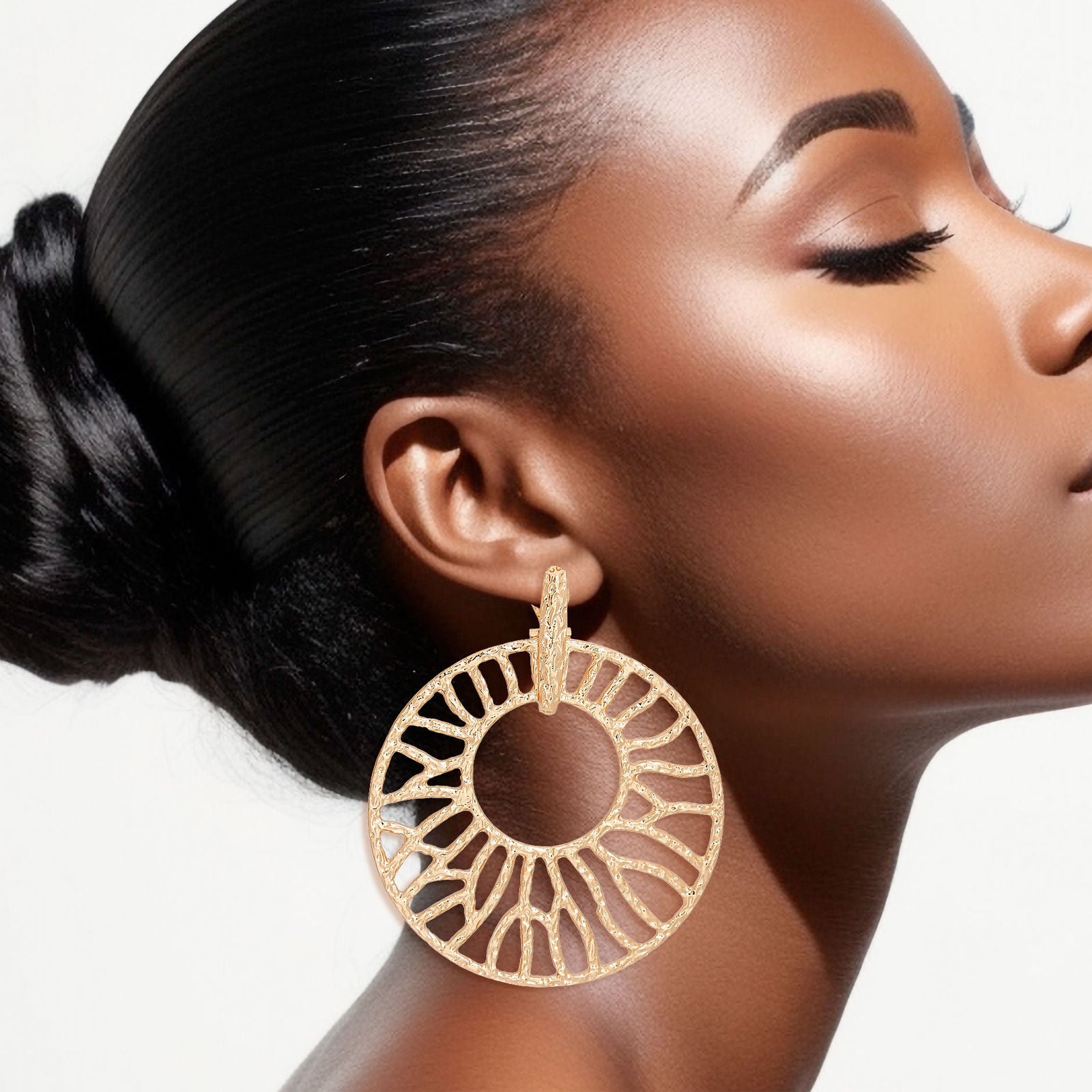Statement Drop Earrings XL Gold Branched Wheel for Women Stylish Chic Jewelry
