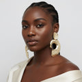 Large Clip-On Gold Melted Metal Statement Earrings Stylish Open C Design