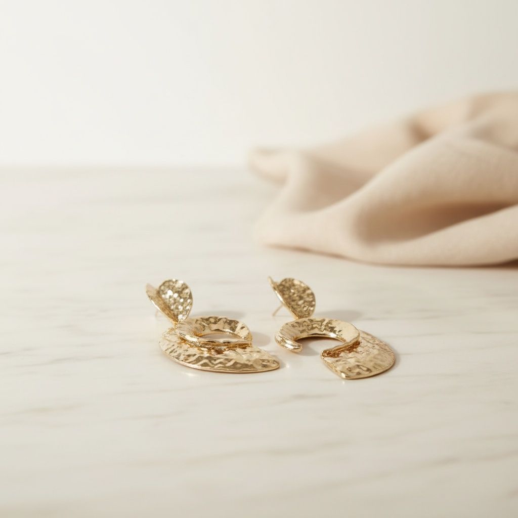 Large Clip-On Gold Melted Metal Statement Earrings Stylish Open C Design