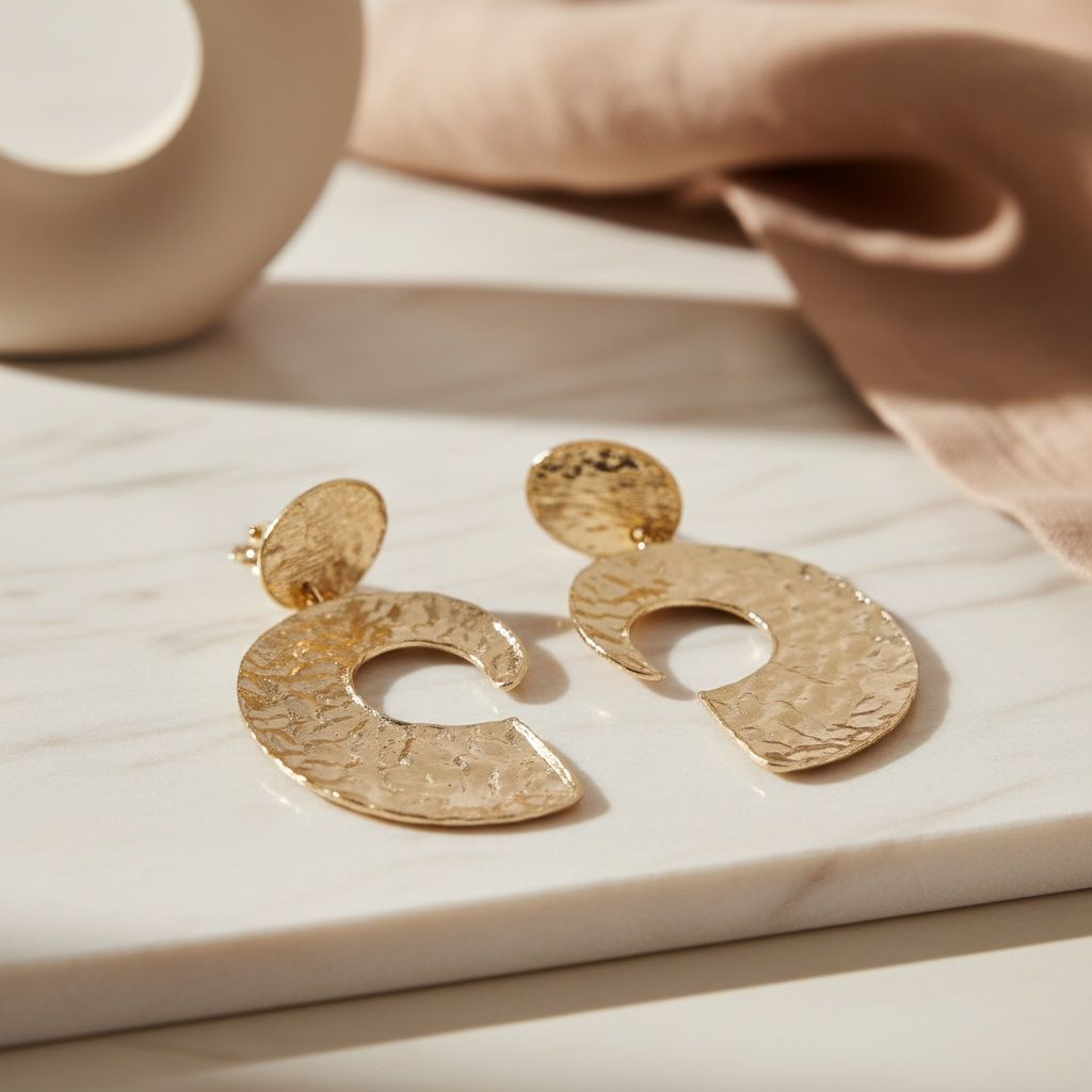 Large Clip-On Gold Melted Metal Statement Earrings Stylish Open C Design