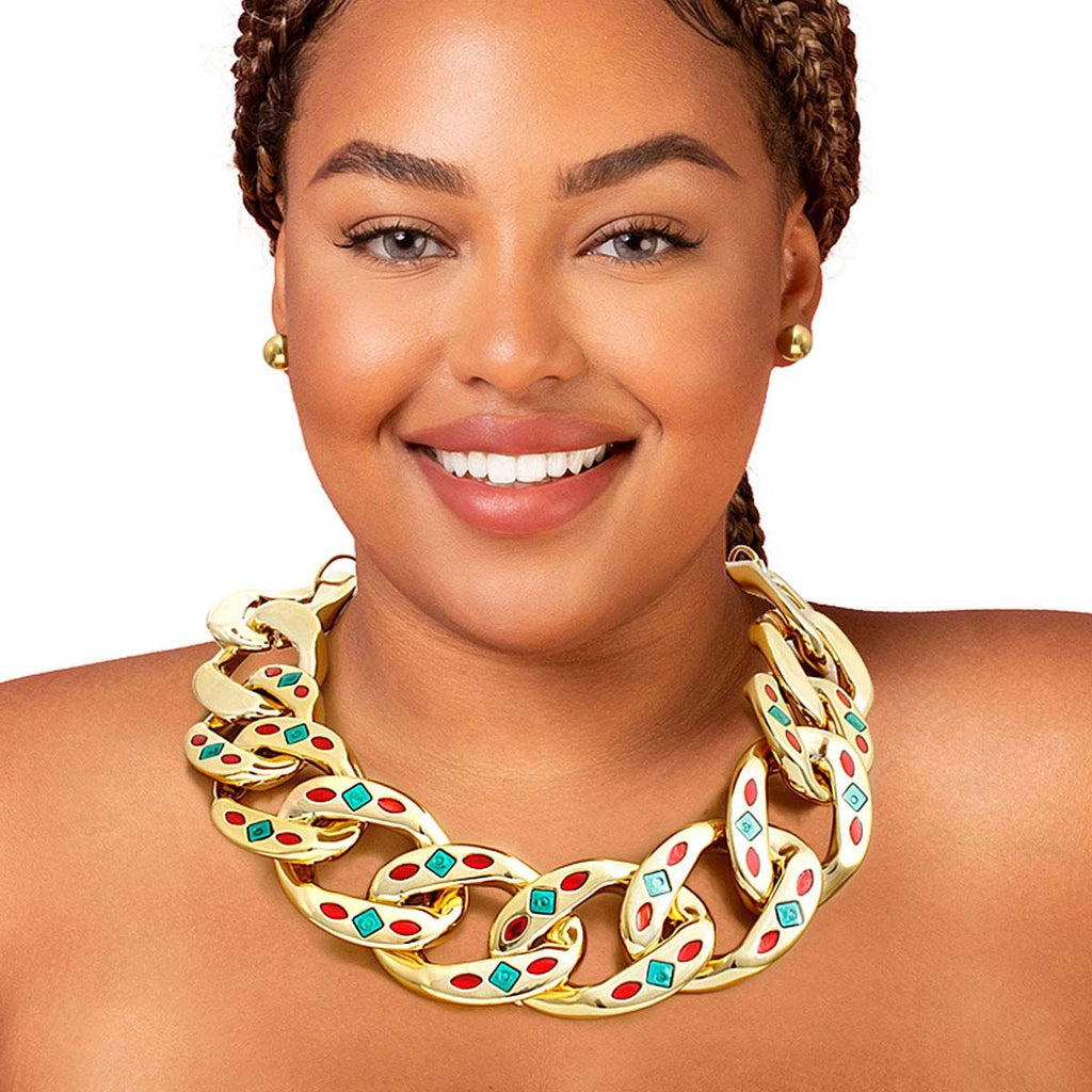 Statement Chain Set with Gold, Red, and Green Details