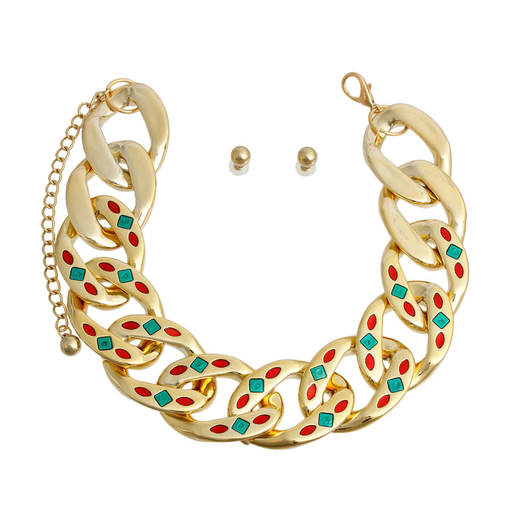 Statement Chain Set with Gold, Red, and Green Details