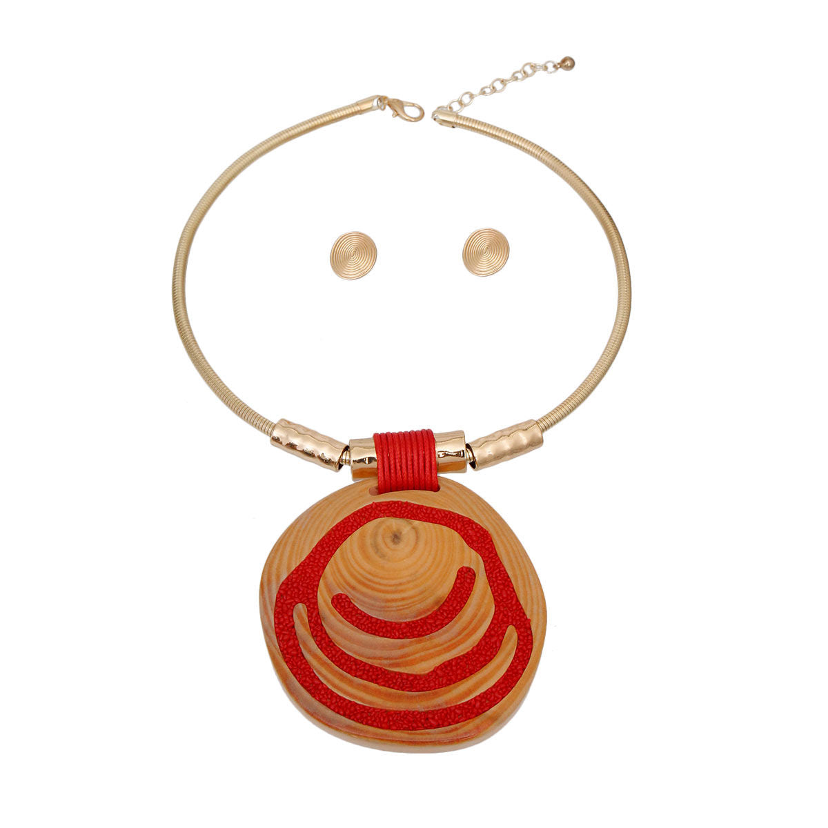 Statement Pendant Set Gold and Red Swirl Circle Stylish Jewelry Accessory