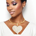 Rigid Collar Necklace XL with Gold Finish and Rhinestone Heart – Statement Jewelry Accessory