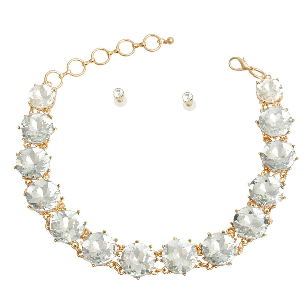 Statement Necklace Gold and Clear Round Crystal Link Stylish Chic Jewelry