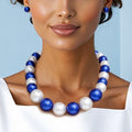Chunky Single Strand Blue and White Pearl Necklace Stylish Statement Jewelry
