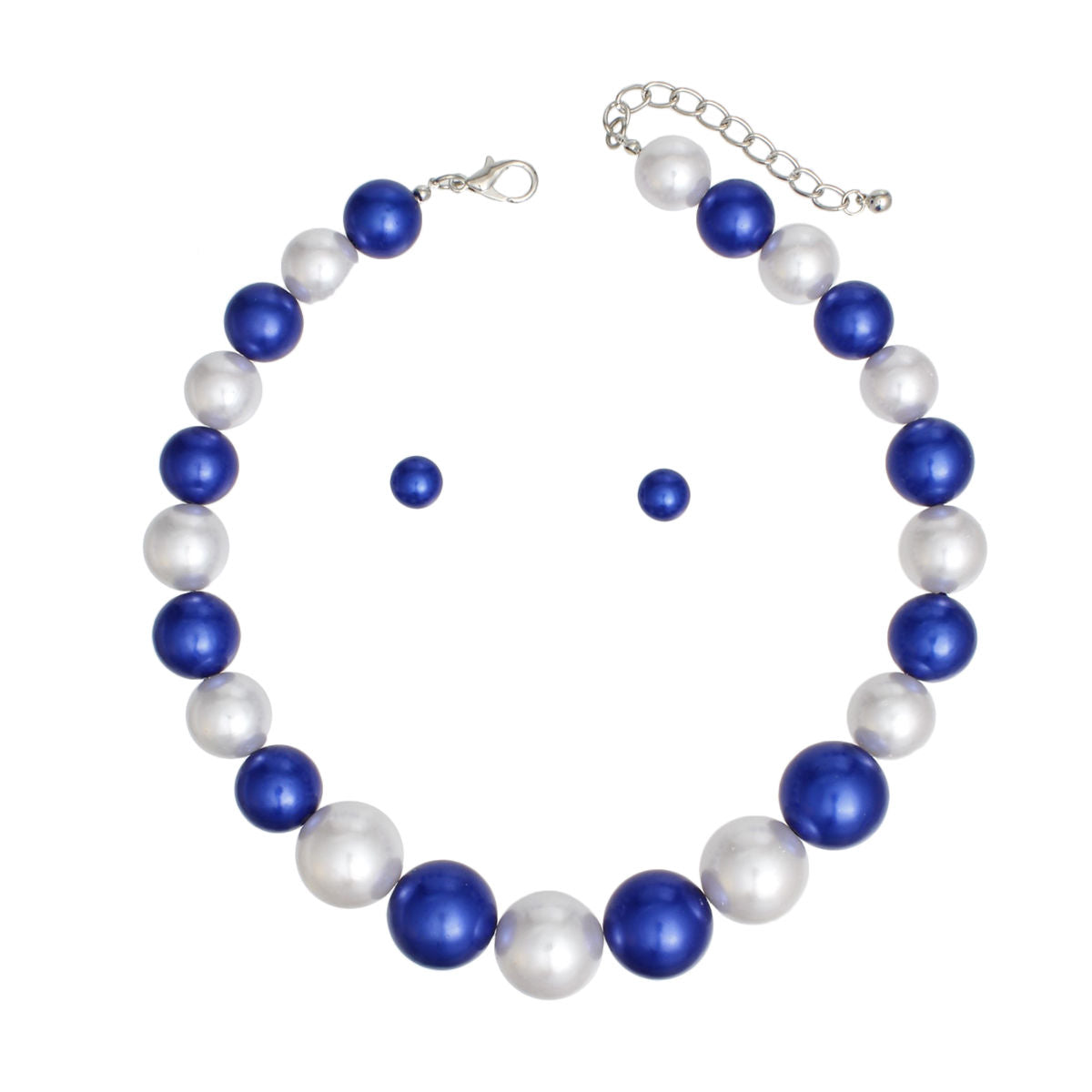 Chunky Single Strand Blue and White Pearl Necklace Stylish Statement Jewelry