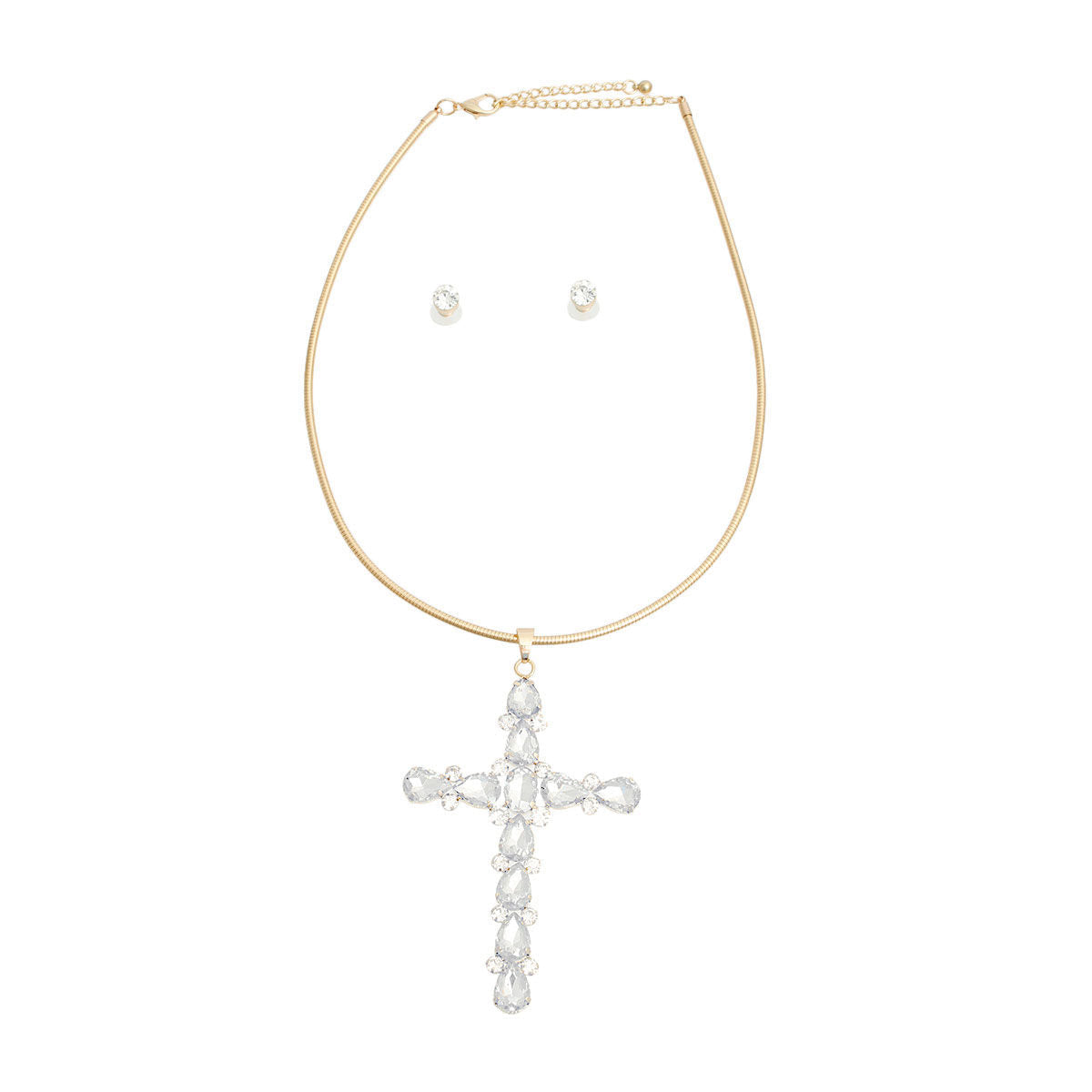 Statement Gold Teardrop Crystal Cross Necklace Elegant Chic Jewelry Accessory