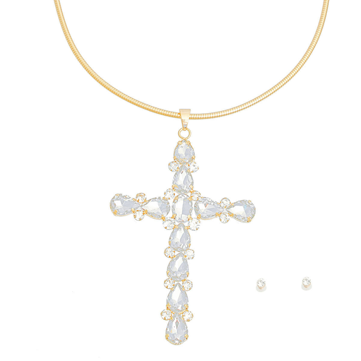 Statement Gold Teardrop Crystal Cross Necklace Elegant Chic Jewelry Accessory
