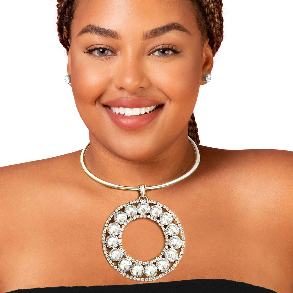 Statement Silver Halo Circle Necklace Rigid Design
