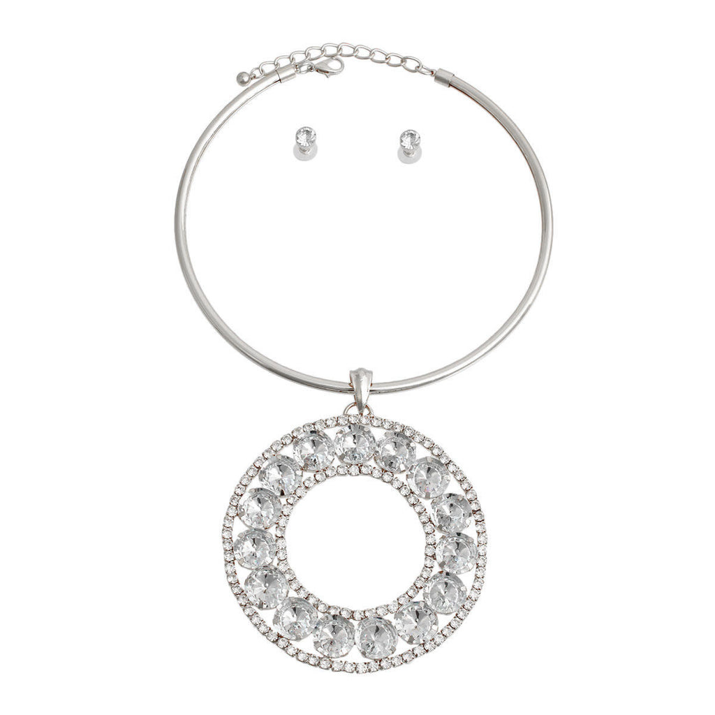 Statement Silver Halo Circle Necklace Rigid Design
