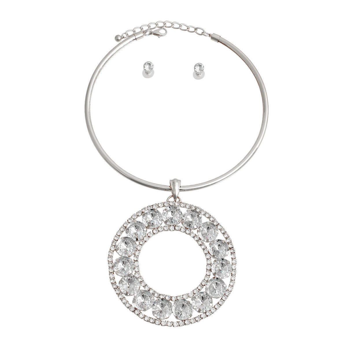 Statement Silver Halo Circle Necklace Rigid Design
