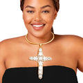 Statement Gold Halo Cross Necklace Rigid Design
