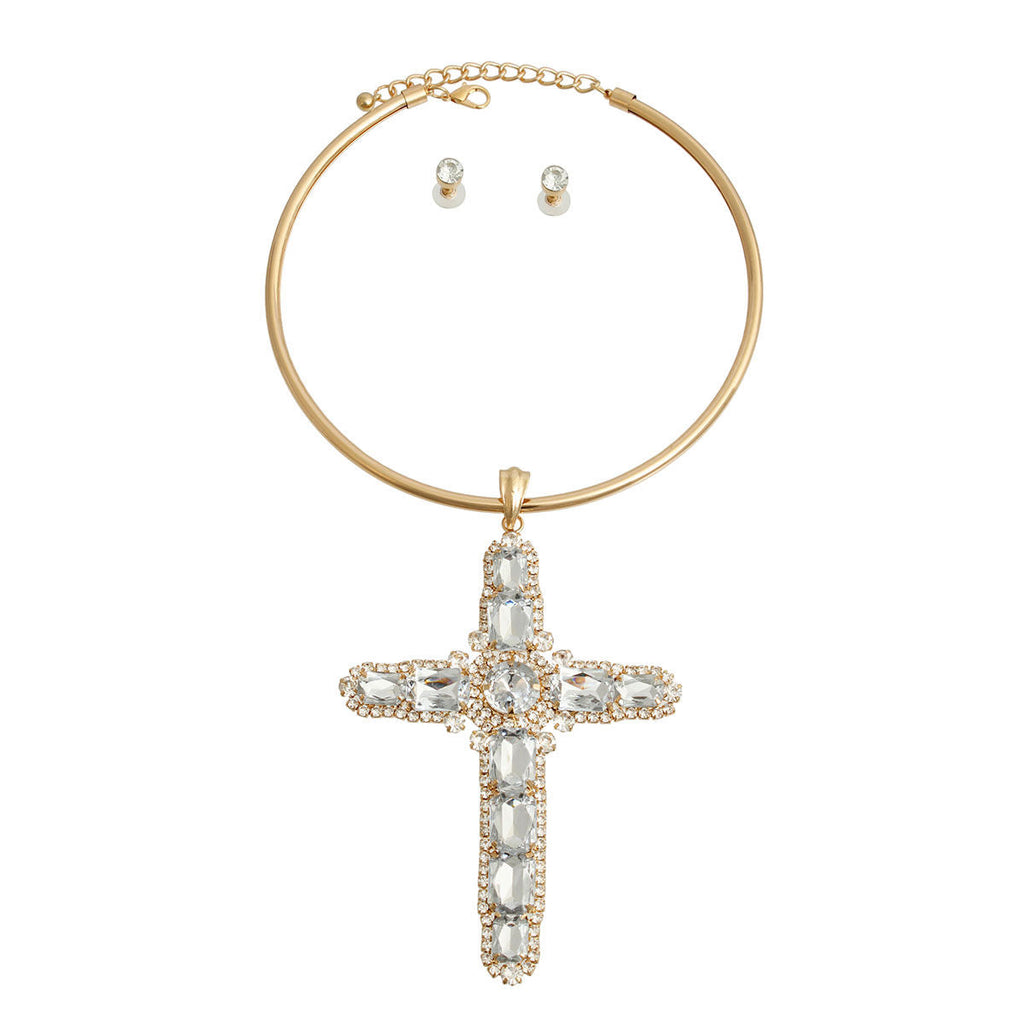 Statement Gold Halo Cross Necklace Rigid Design